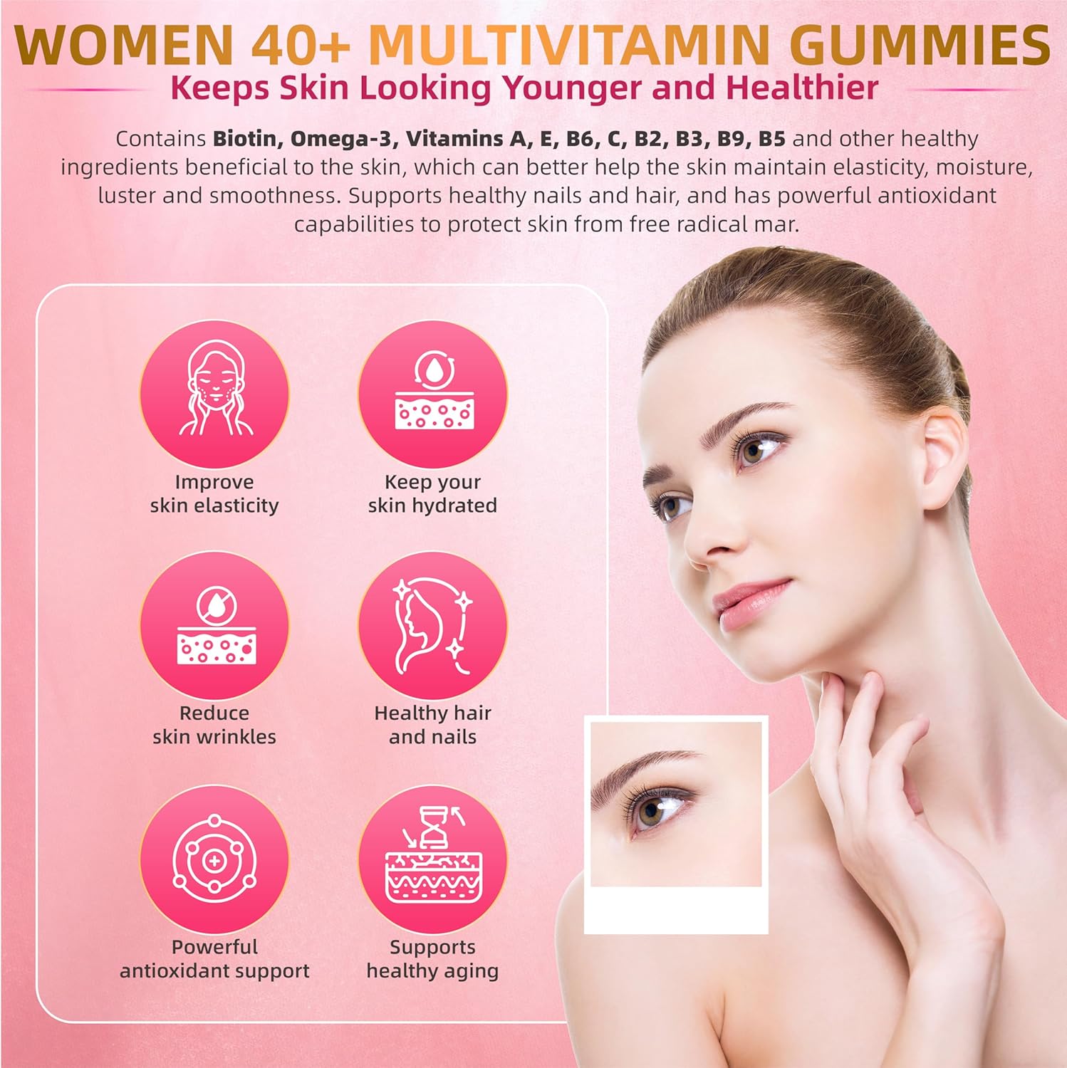 40+ Women's Multivitamin Gummies with Omega-3, B-Complex, and Vitamin D3 - Vegan, Sugar-Free, 120 Count