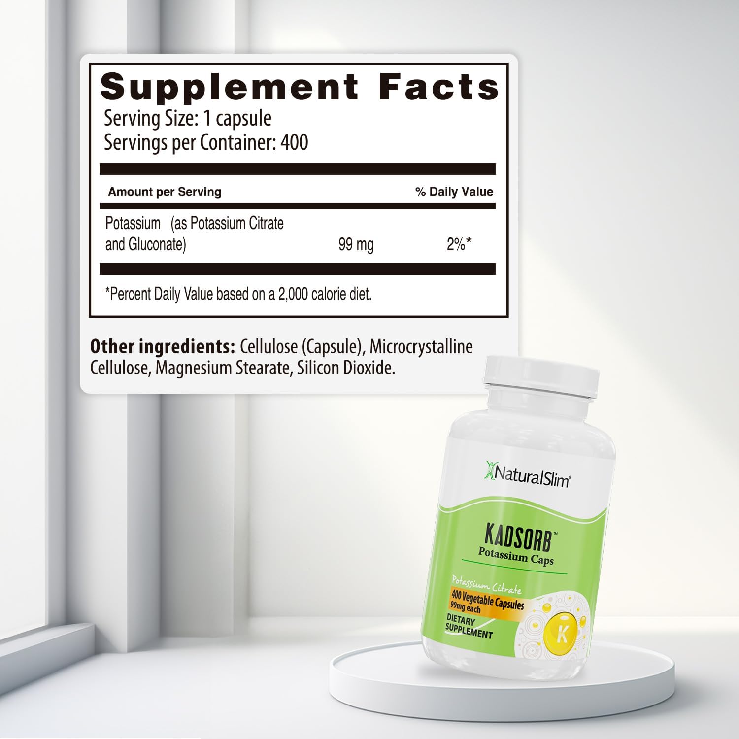 400 Capsules of RelaxSlim Natural Potassium Citrate Gluconate 99mg - Kadsorb for Electrolyte Balance - Non GMO Essential Mineral Supplement Pack
