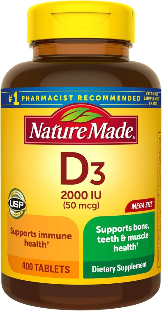 400-Count Nature Made Vitamin D3 Tablets, 2000 IU for Immune Health, Strong Bones & Teeth, Muscle Function - 250% Daily Value