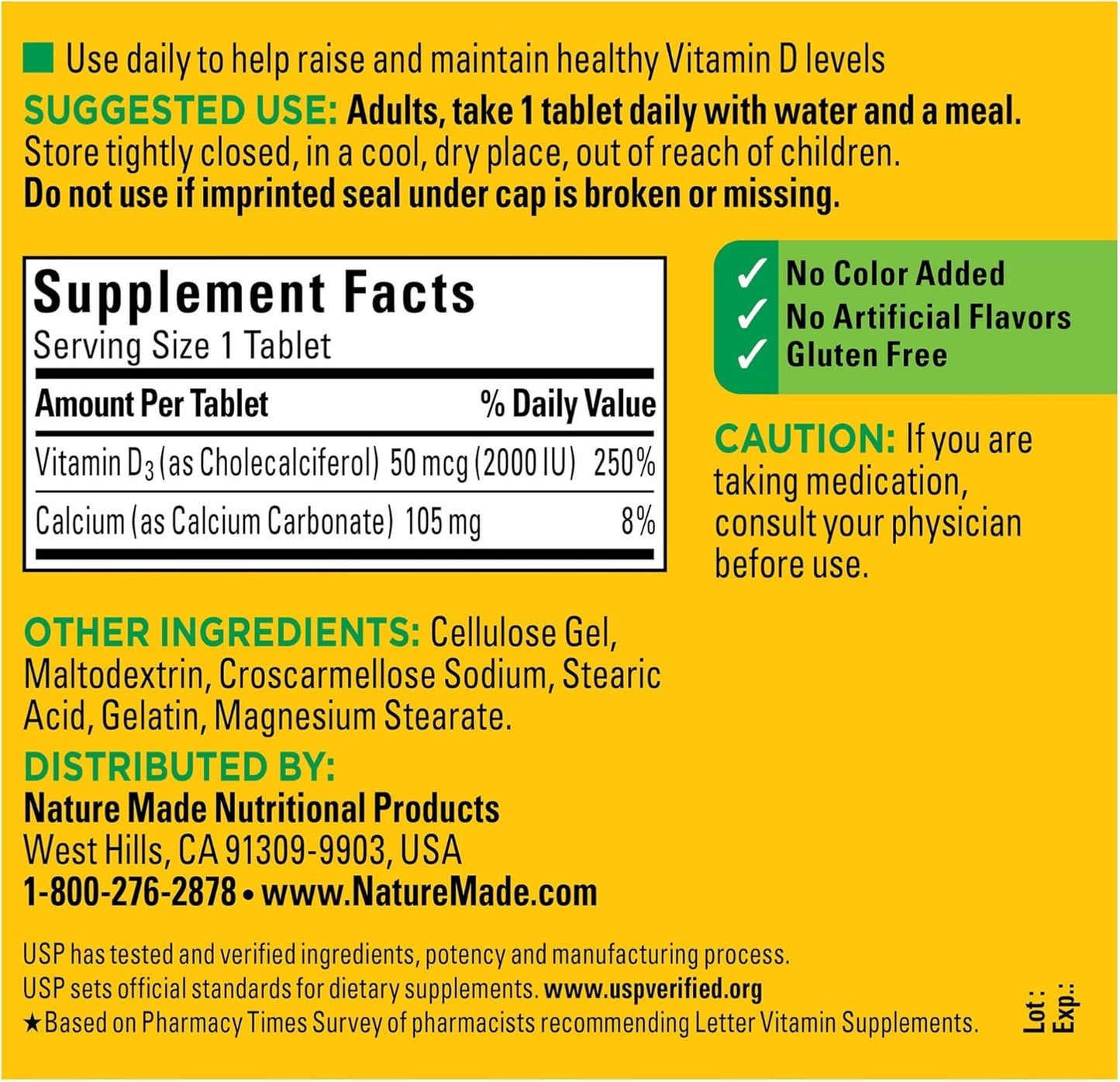 400-Count Nature Made Vitamin D3 Tablets, 2000 IU for Immune Health, Strong Bones & Teeth, Muscle Function - 250% Daily Value