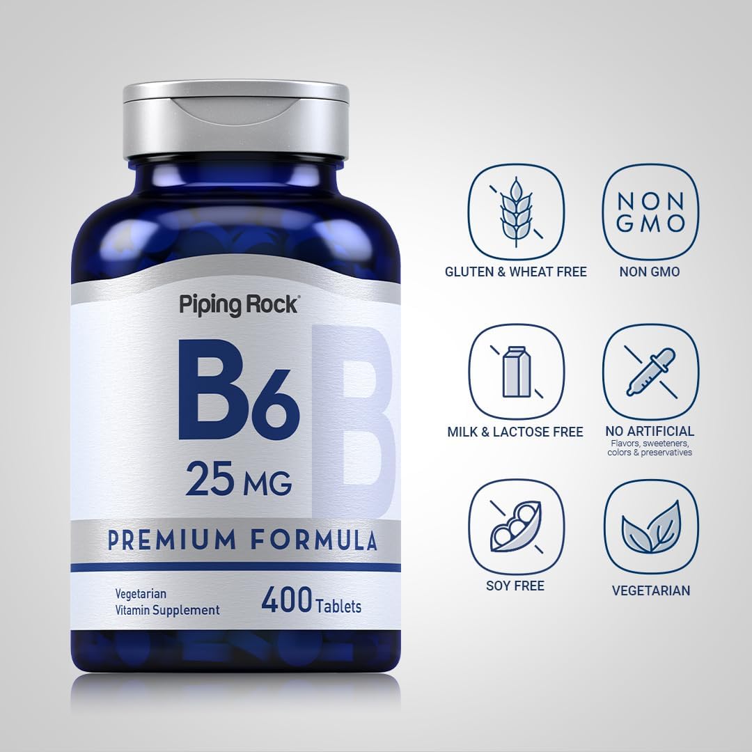 400 Count Piping Rock Vitamin B6 25 mg Tablets - Premium Vegetarian Formula, Non-GMO & Gluten Free Supplement