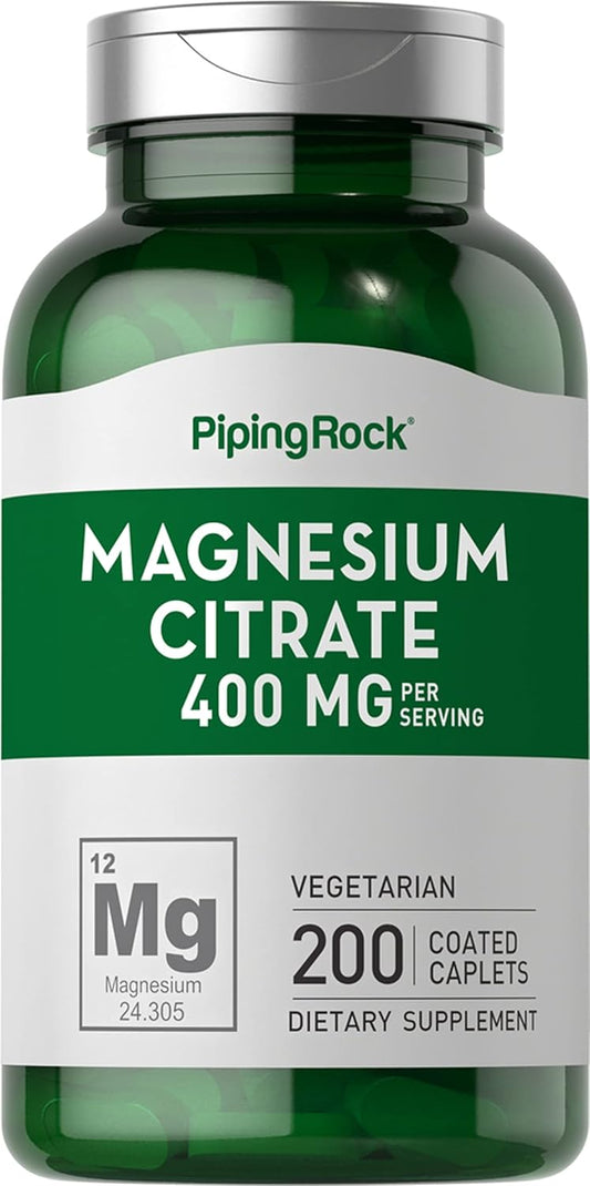 400 mg Magnesium Citrate Caplets - 200 Count | Vegetarian, Non-GMO, Gluten Free Supplement by Piping Rock