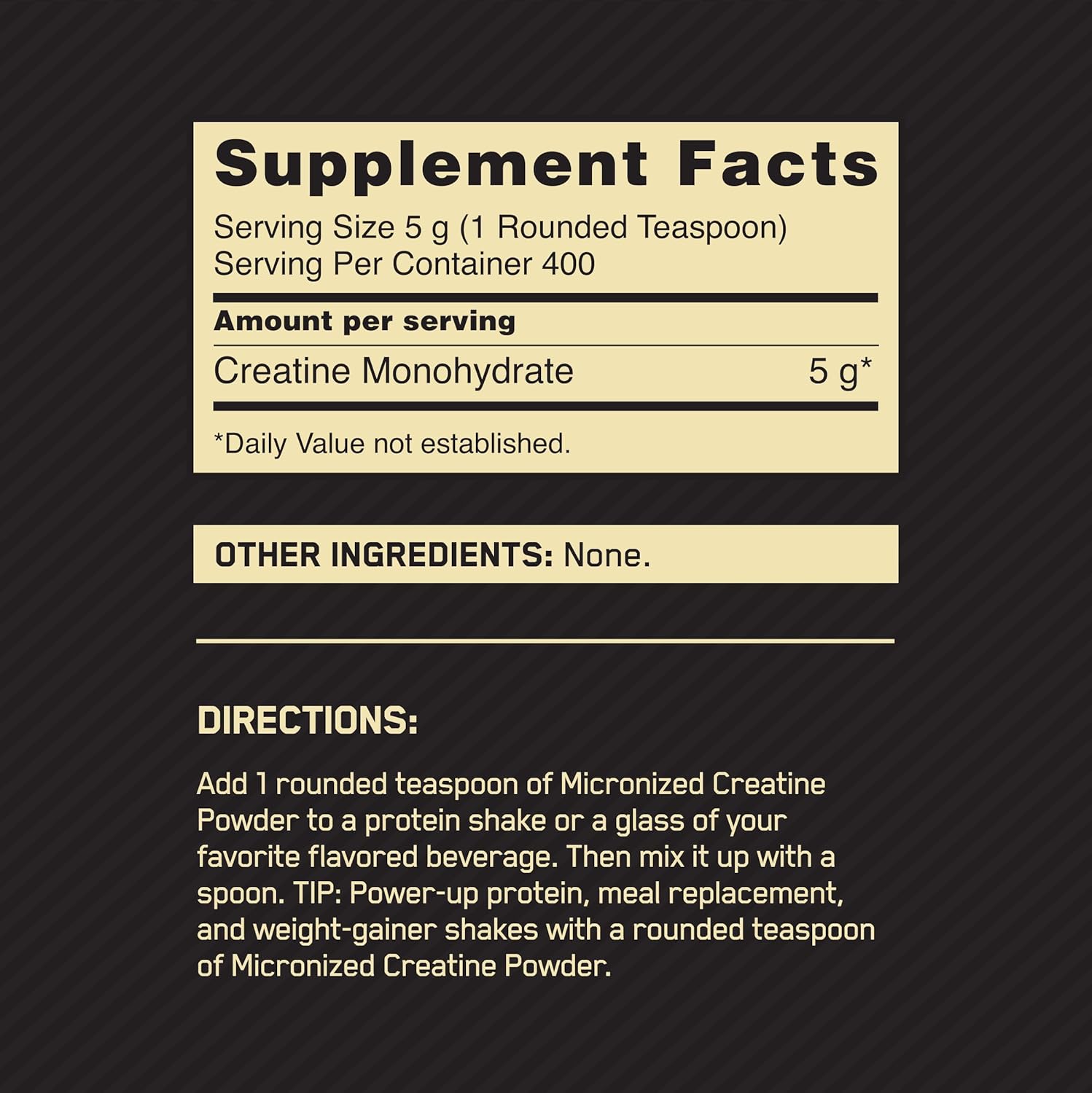400 Servings of Unflavored Optimum Nutrition Micronized Creatine Monohydrate Powder - 2000 Grams