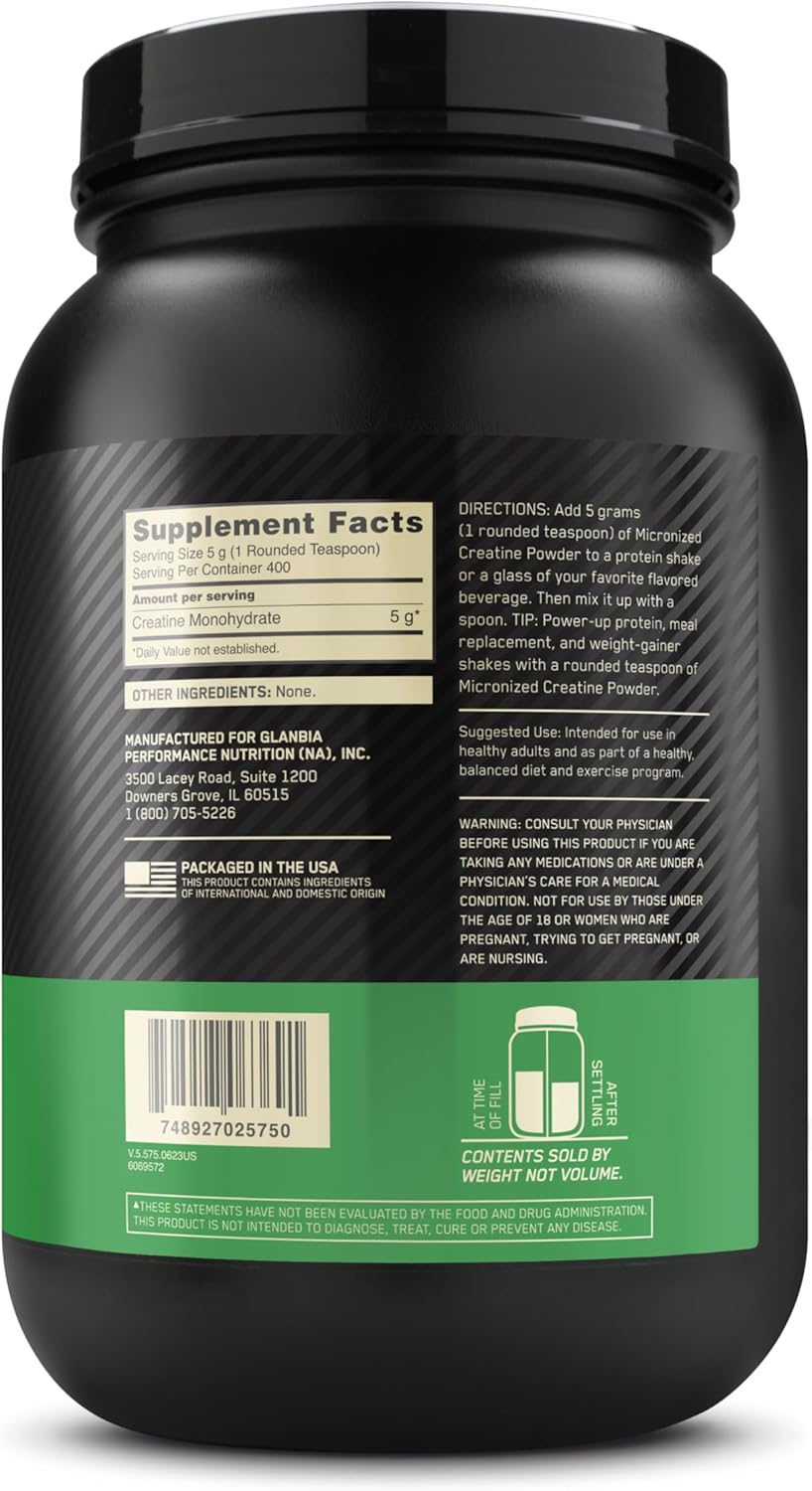 400 Servings of Unflavored Optimum Nutrition Micronized Creatine Monohydrate Powder - 2000 Grams