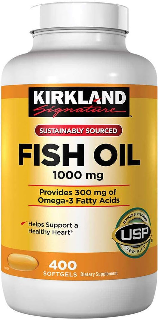 400 Softgels of Kirkland Signature Fish Oil 1000 mg - 2 Pack