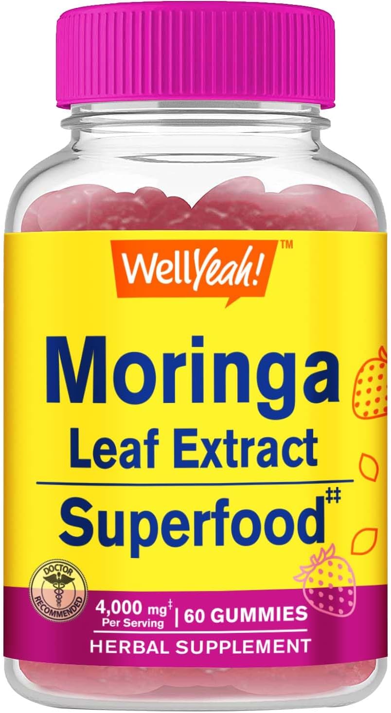 4,000mg Moringa Leaves Extract Gummies | Antioxidants & Immune Support | Gluten-Free, Non-GMO | Strawberry Flavor | 60 Count