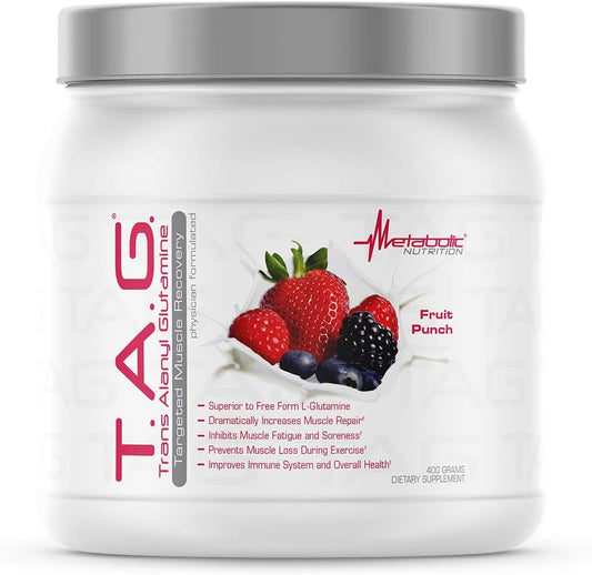 400g Metabolic Nutrition TAG Trans Alanyl Glutamine L-Glutamine Peptide Powder Supplement - Fruit Punch Flavor - Pre/Intra/Post Workout