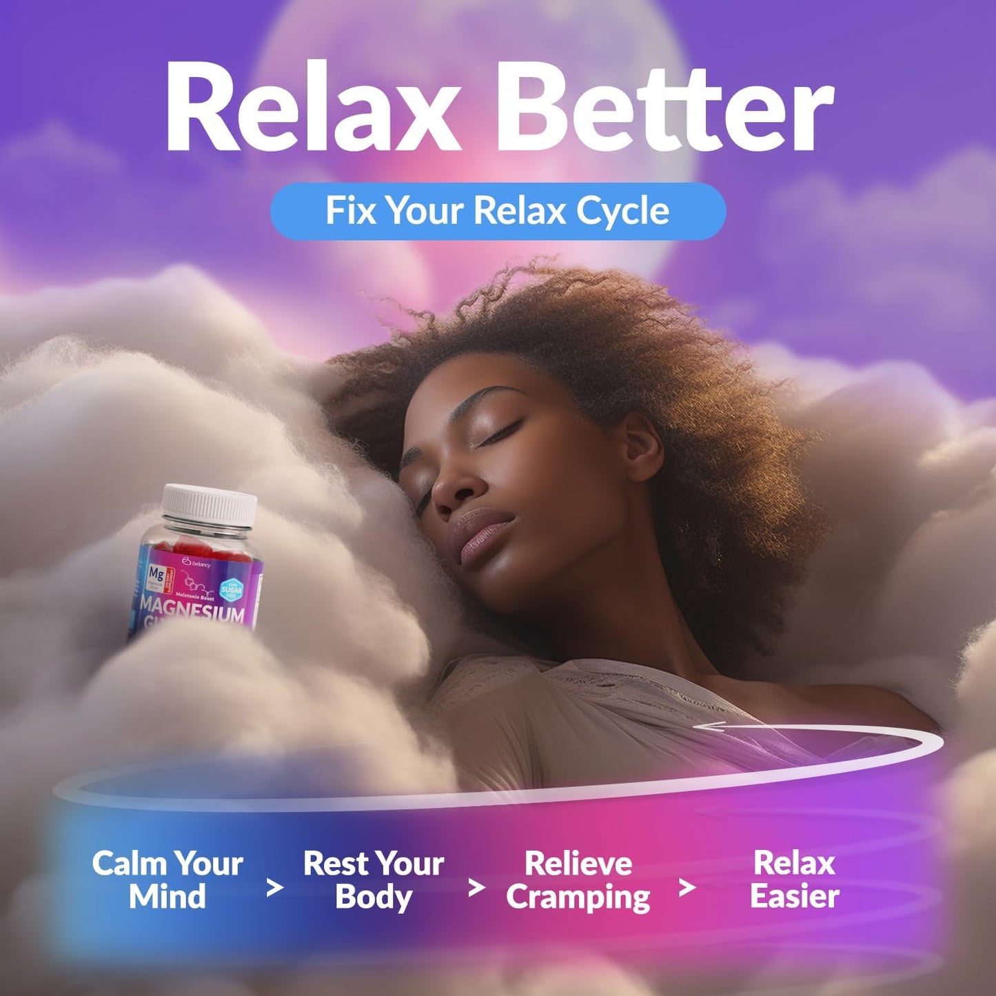 400mg Beilancy Magnesium Glycinate Gummies for Body Support and Relaxation - Raspberry Flavored with Blackcurrant Oil for Adults - Non GMO and Gluten Free - 60 Day Supply