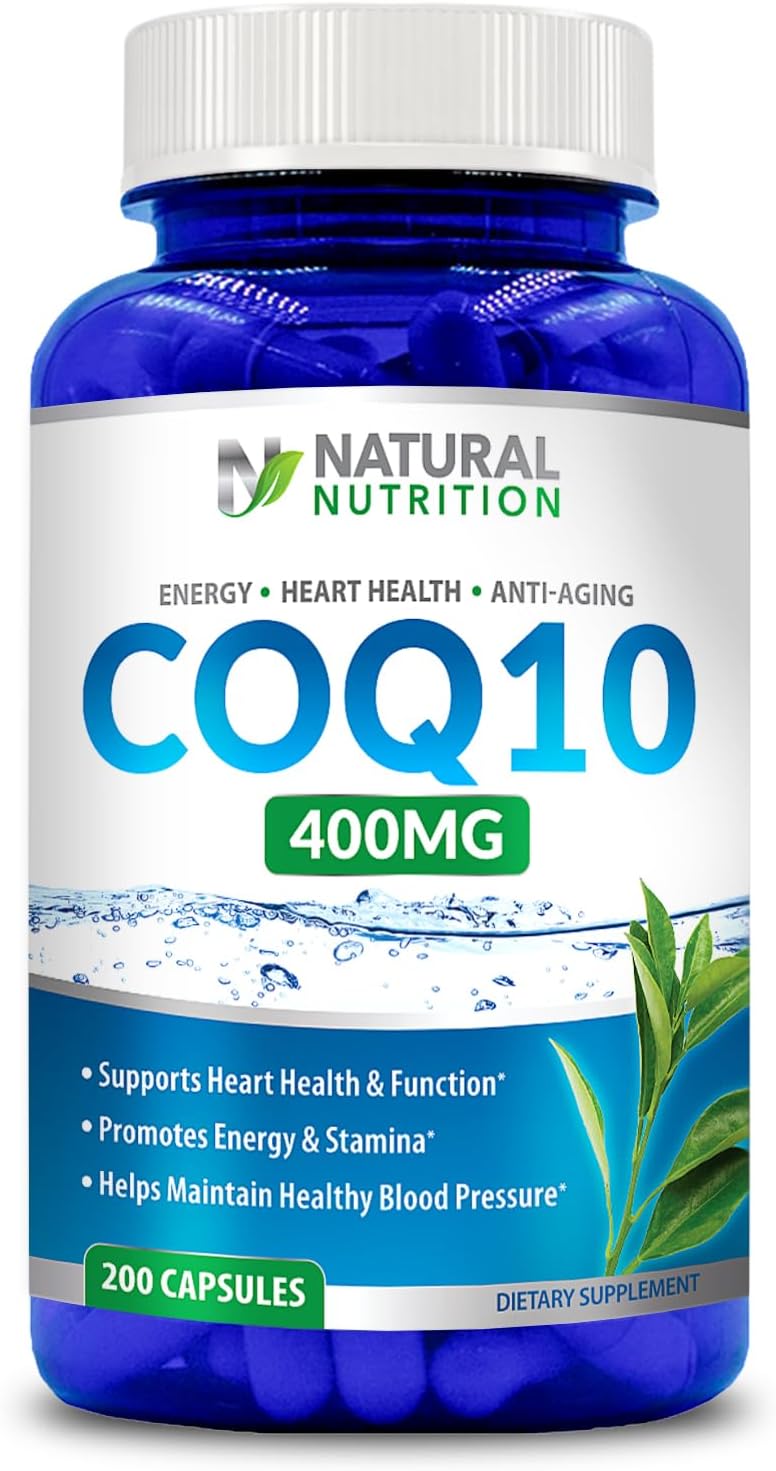 400mg CoQ10 Capsules - 200 Count, High Absorption Natural Vitamin Supplement, Maximum Strength, Gluten Free & Non-GMO