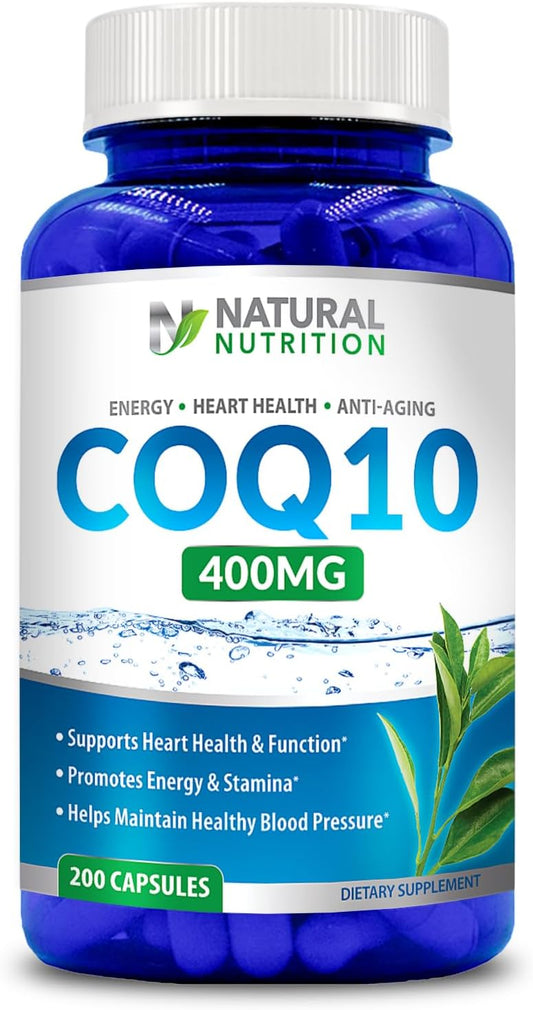 400mg CoQ10 Capsules - 200 Count, High Absorption Natural Vitamin Supplement, Maximum Strength, Gluten Free & Non-GMO