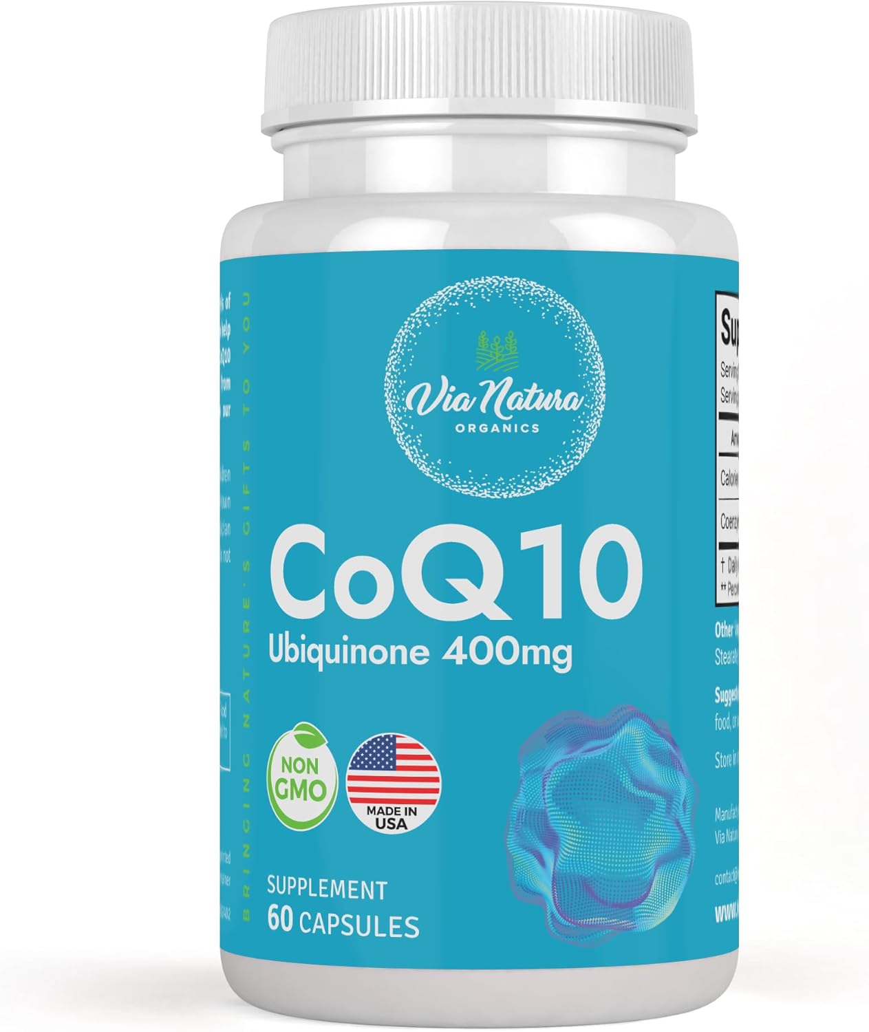 400mg CoQ10 Ubiquinone Supplement by Via Natura Organics - 60 Capsules
