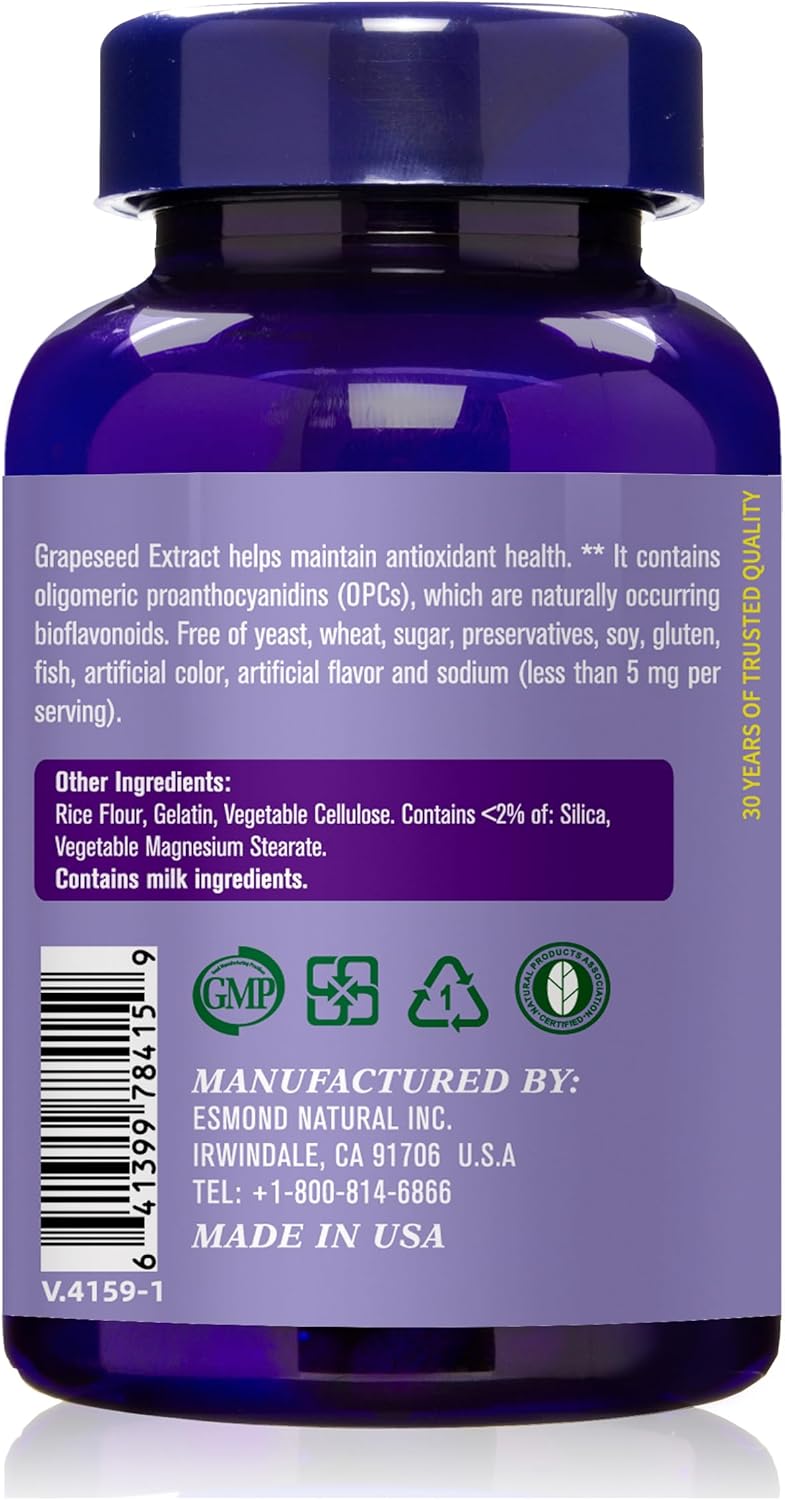 400mg Grapeseed Extract Capsules for Antioxidant Health - GMP Certified, Natural Product, Made in USA