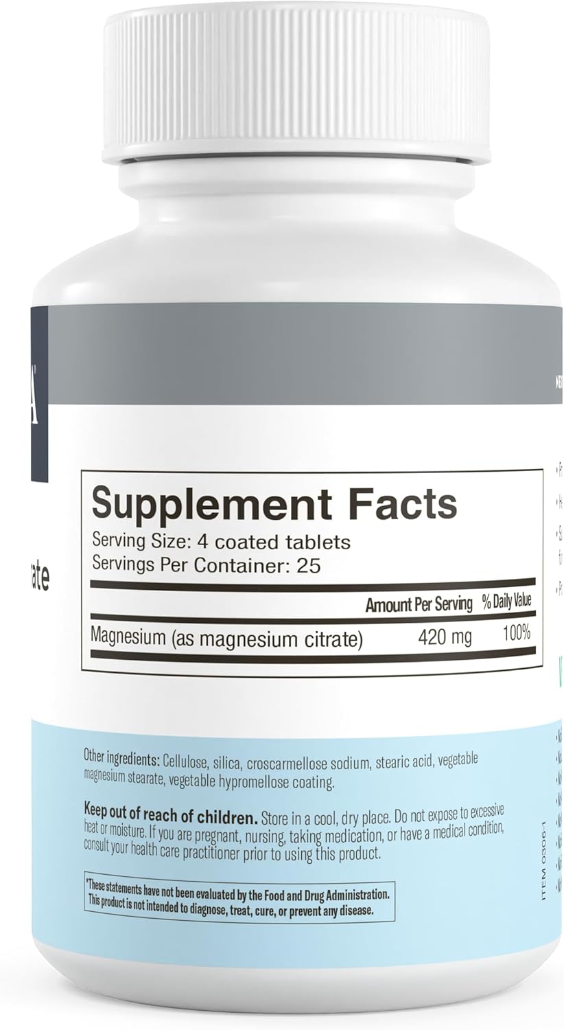 400mg Magnesium Citrate Tablets - Pure Mineral Supplement - 100 Ct Magnesium Citrate Pills - Mag Citrate Supplement