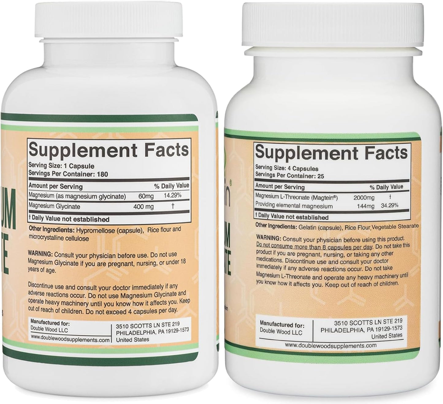 400mg Magnesium Glycinate, 2000mg Magnesium L-Threonate - Double Wood Supplements