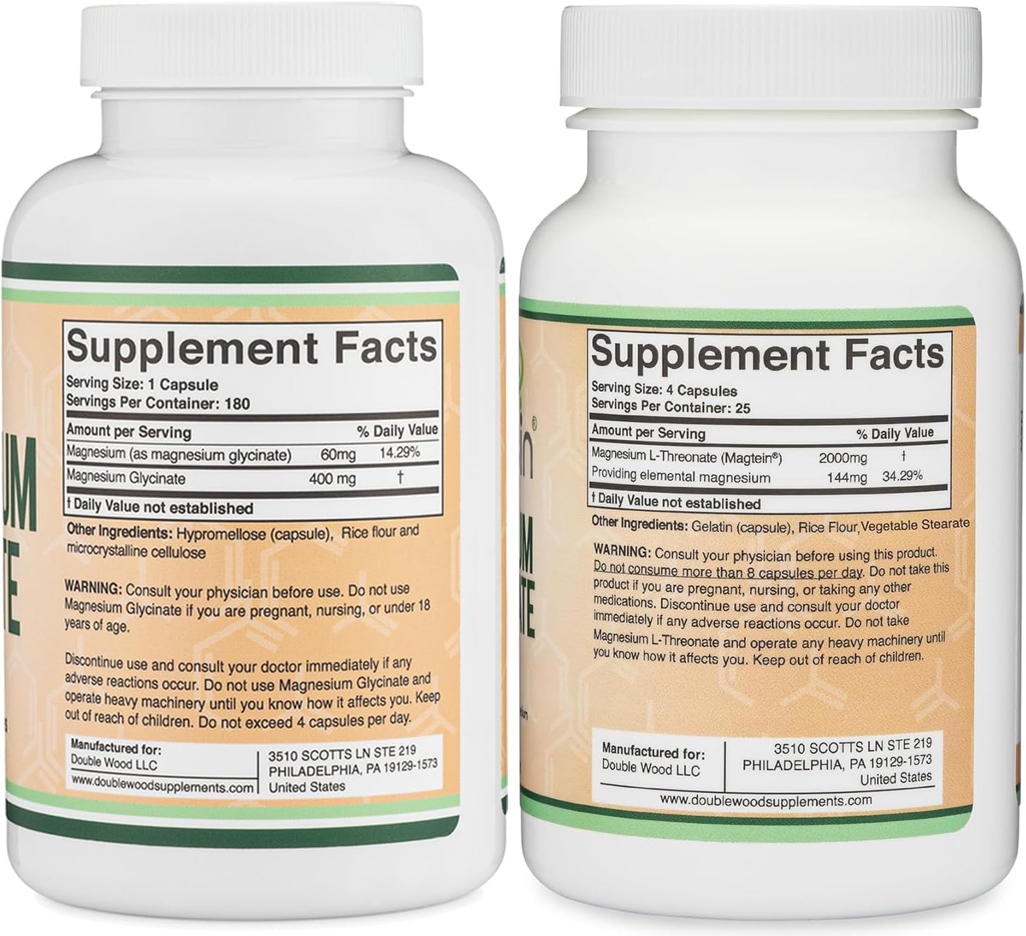 400mg Magnesium Glycinate, 2000mg Magnesium L-Threonate - Double Wood Supplements