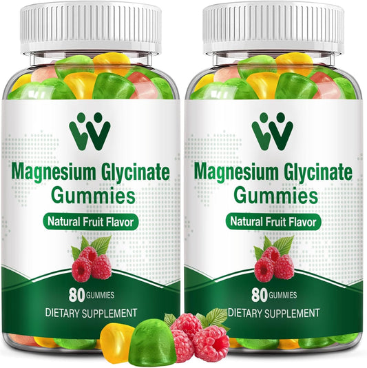 400mg Magnesium Glycinate Gummies for Sleep, Stress & Muscle Relief - Vegan Calm Chews with Vitamin D, B6 - 2 Pack