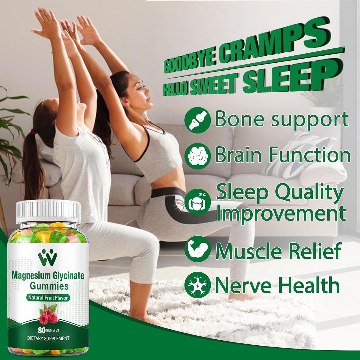 400mg Magnesium Glycinate Gummies for Sleep, Stress & Muscle Relief - Vegan Calm Chews with Vitamin D, B6 - 2 Pack