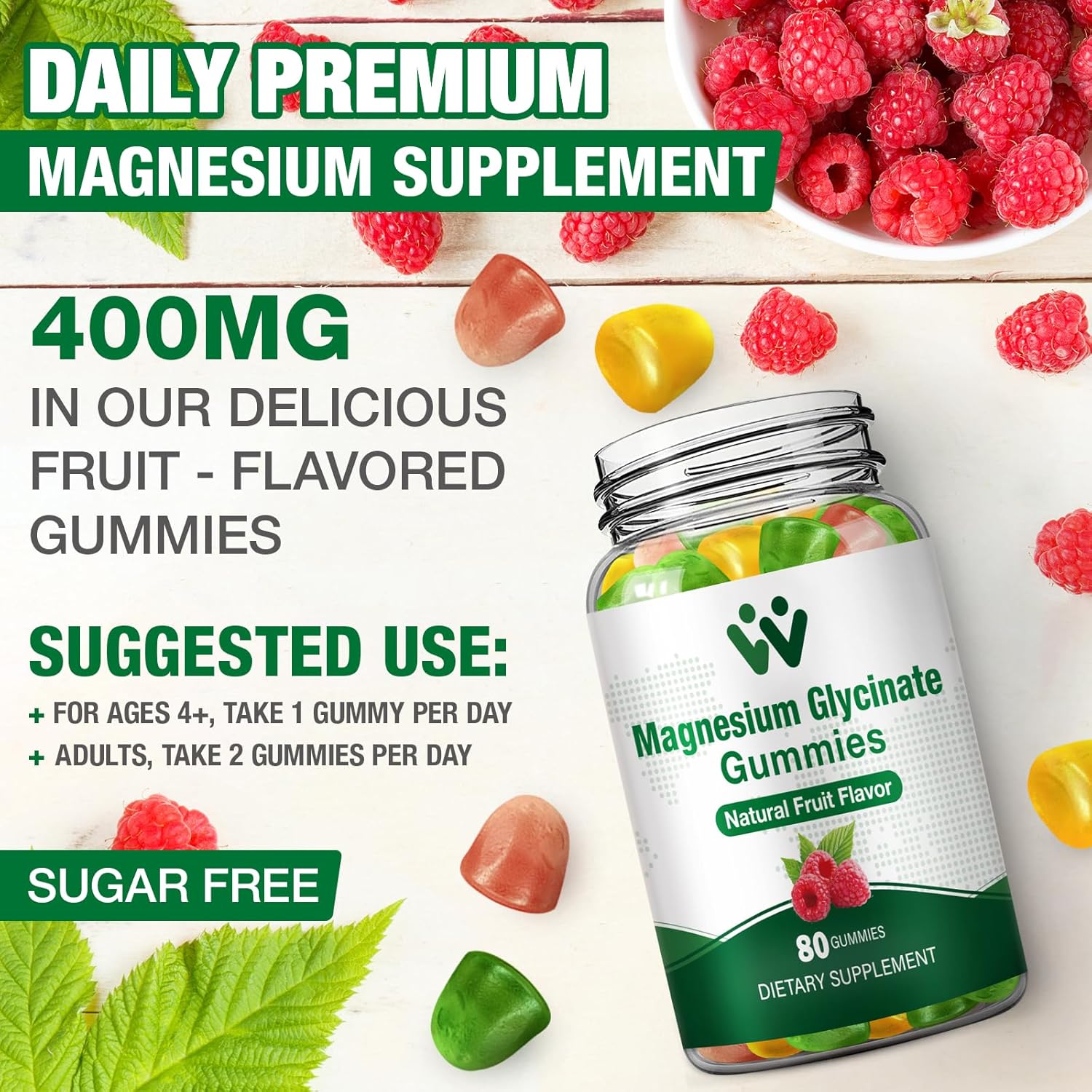 400mg Magnesium Glycinate Gummies for Sleep, Stress & Muscle Relief - Vegan Calm Chews with Vitamin D, B6 - 2 Pack