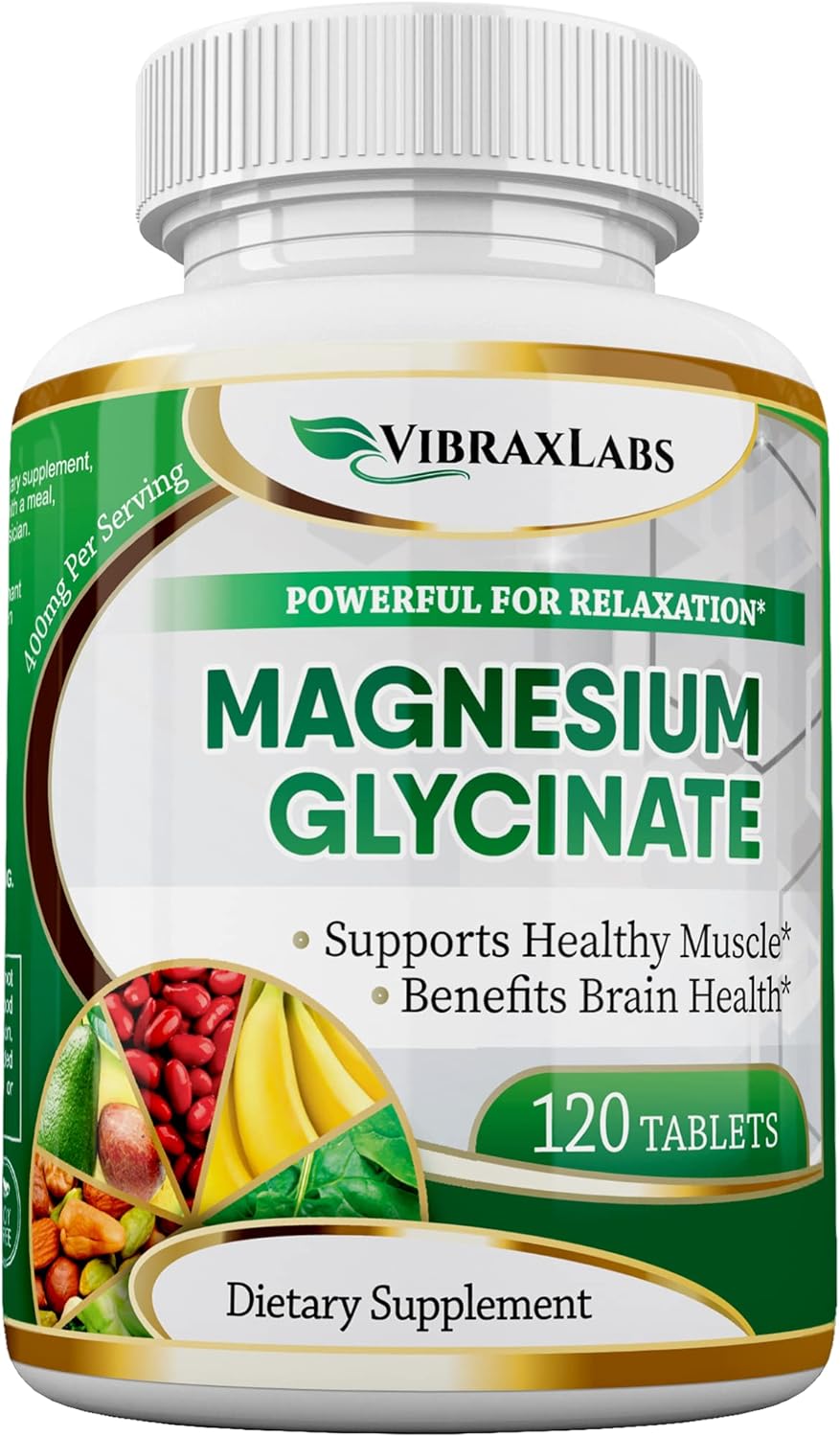 400mg Magnesium Glycinate Supplement for Stress, Energy, Muscle Cramps, Joint Support - High Absorption Formula for Men & Women
