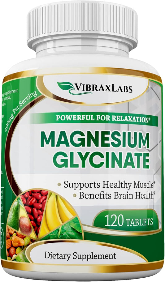400mg Magnesium Glycinate Supplement for Stress, Energy, Muscle Cramps, Joint Support - High Absorption Formula for Men & Women