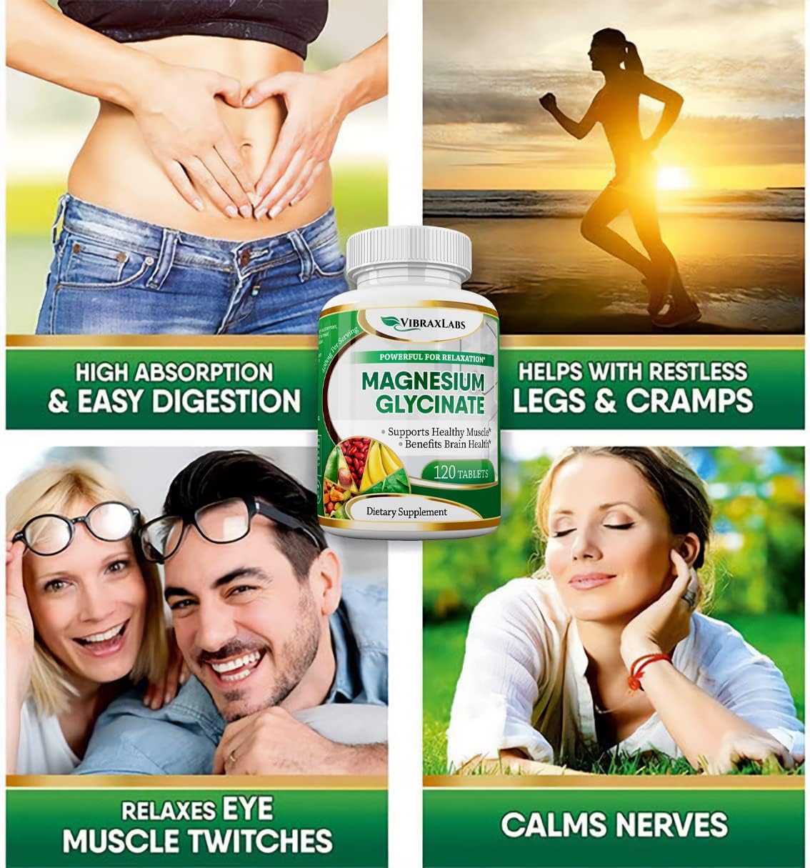 400mg Magnesium Glycinate Supplement for Stress, Energy, Muscle Cramps, Joint Support - High Absorption Formula for Men & Women