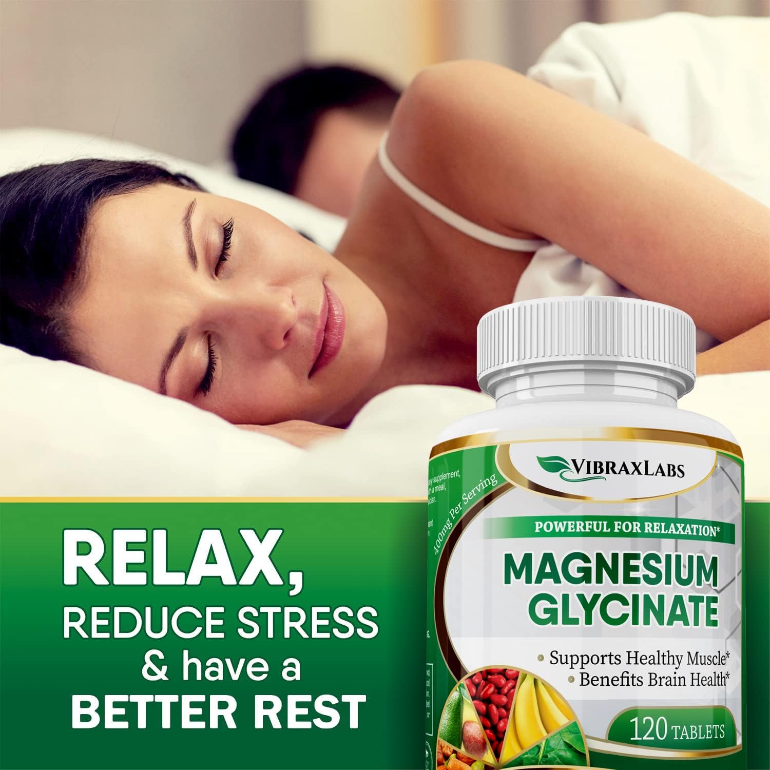 400mg Magnesium Glycinate Supplement for Stress, Energy, Muscle Cramps, Joint Support - High Absorption Formula for Men & Women