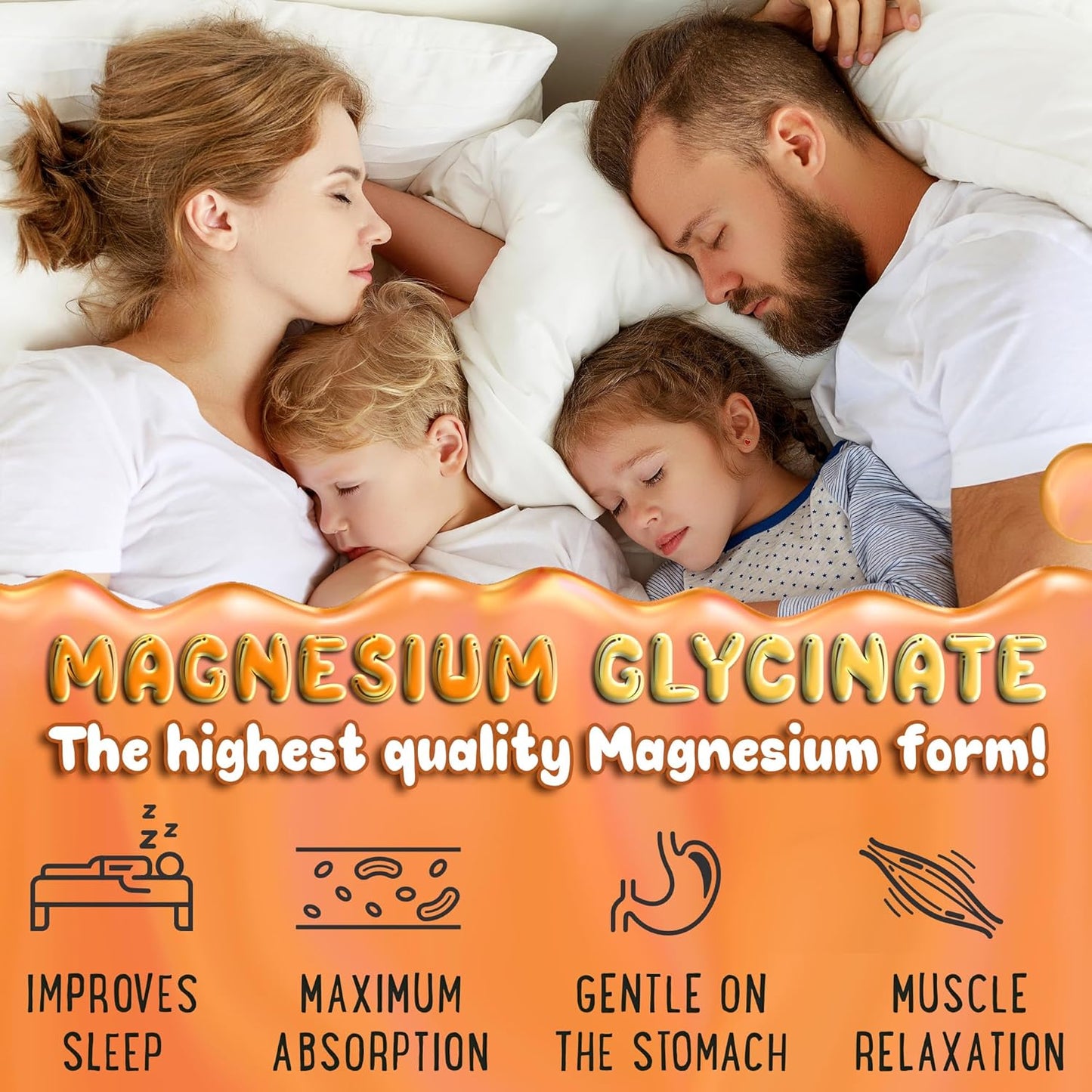 400MG Magnesium Glycinate with D3 & B6 Chewable Supplement for Adults and Kids - 60 Calm Chews - Peach, Mango, Strawberry, Banana