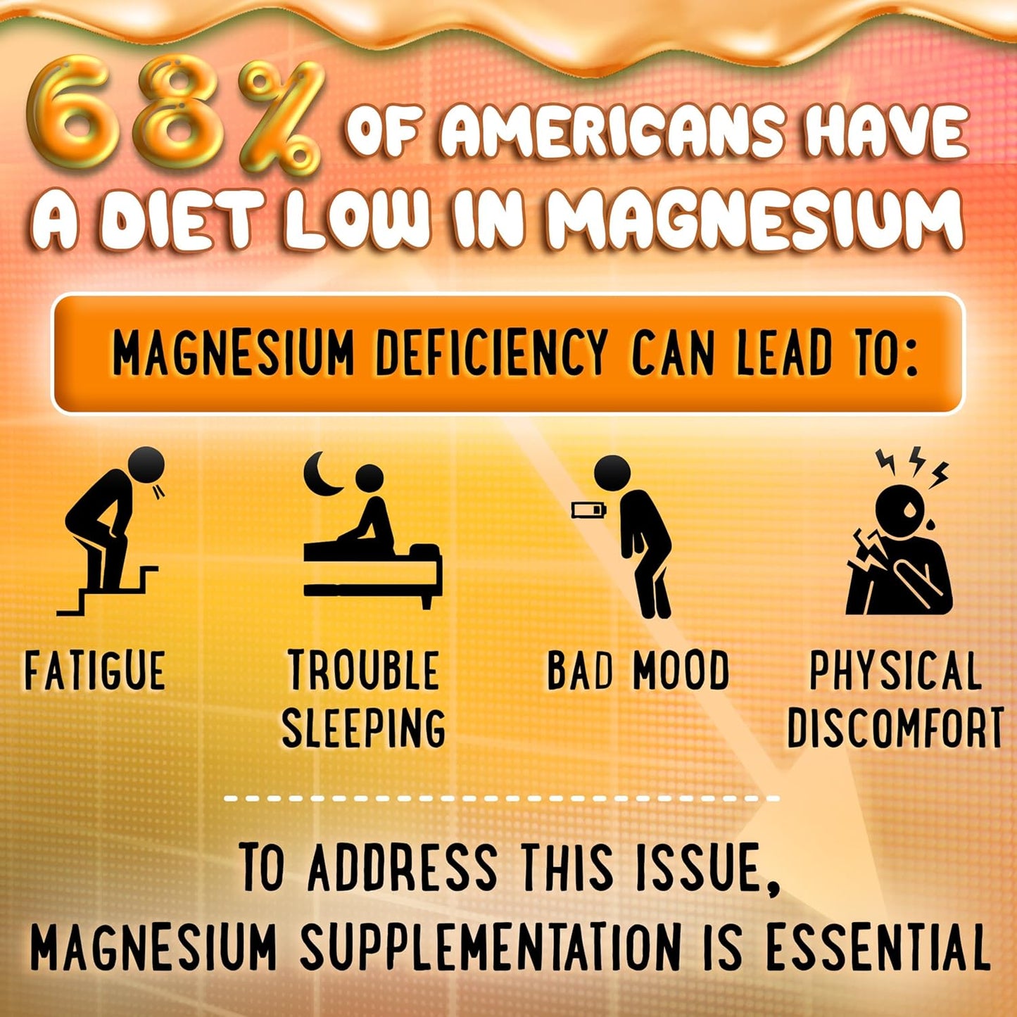 400MG Magnesium Glycinate with D3 & B6 Chewable Supplement for Adults and Kids - 60 Calm Chews - Peach, Mango, Strawberry, Banana