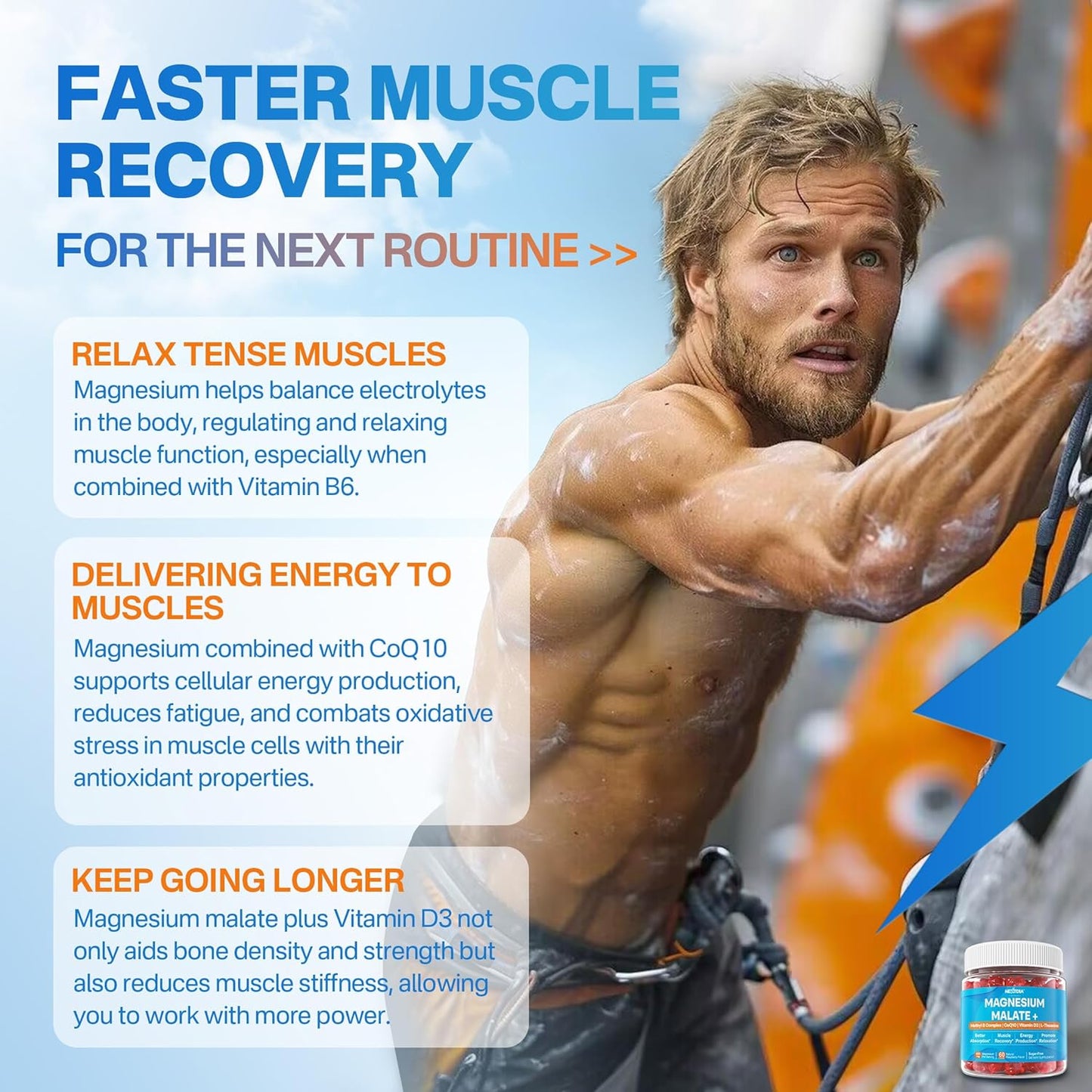 400mg Magnesium Malate Gummies with CoQ10, L-Theanine, and Vitamin D3 for Energy, Muscle, Calm & Relaxation Support - Sugar-Free Supplement with B6, B12, and Folate 5-MTHF - 1 Pack