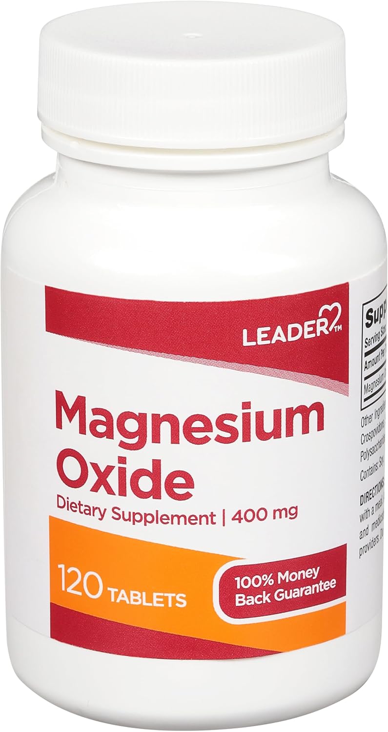 400MG Magnesium Oxide Dietary Supplement Tablets - 120 Count by LEADER