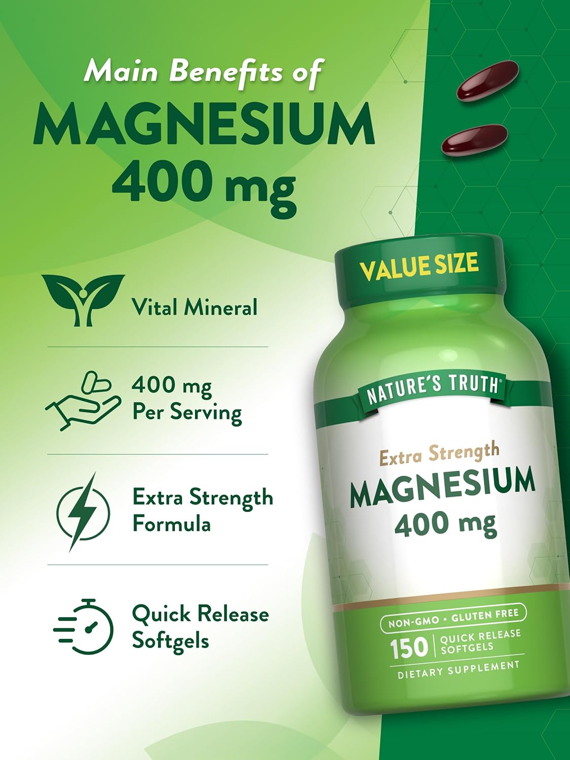 400mg Magnesium Oxide Softgels - Non-GMO & Gluten Free Mineral Supplement by Nature's Truth
