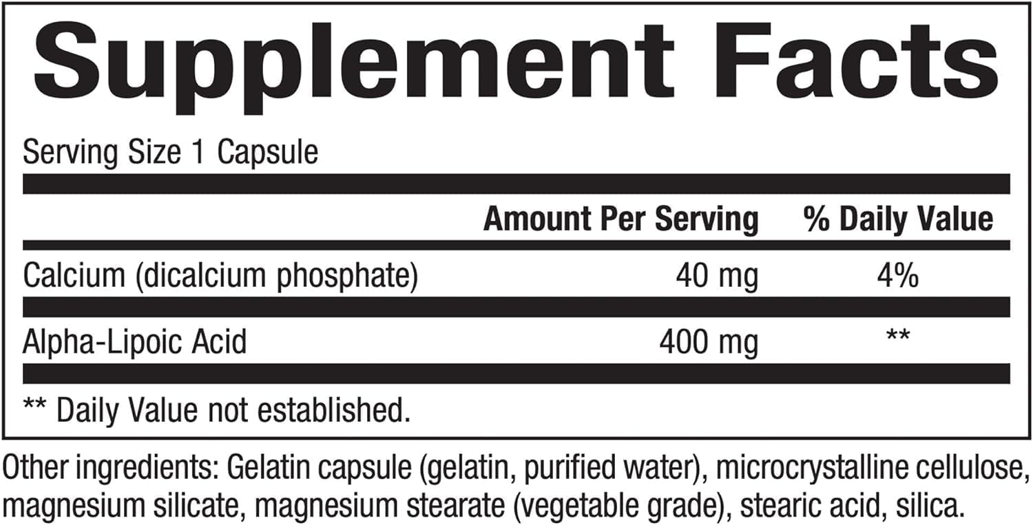 400mg Natural Factors Alpha-Lipoic Acid Capsules for Whole Body Antioxidant Support (60 Count)