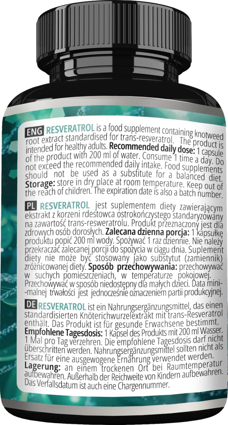 400mg Resveratrol Capsules - 60 Vegan Capsules - 2 Month Supply - High Dose Trans-Resveratrol - Antioxidant Supplement