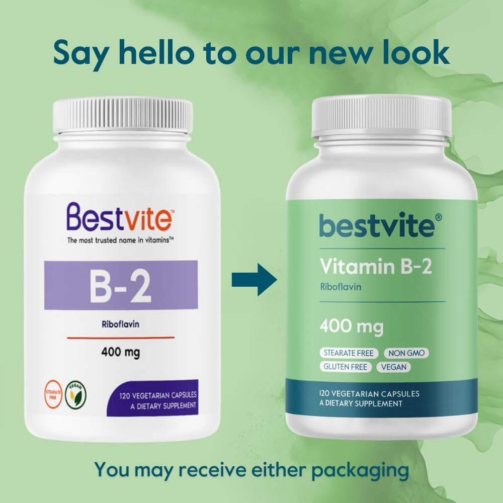 400mg Vitamin B-2 (Riboflavin) Capsules - 240 Vegetarian Capsules (120 x 2) - Vegan, Non-GMO, Gluten-Free - No Stearates