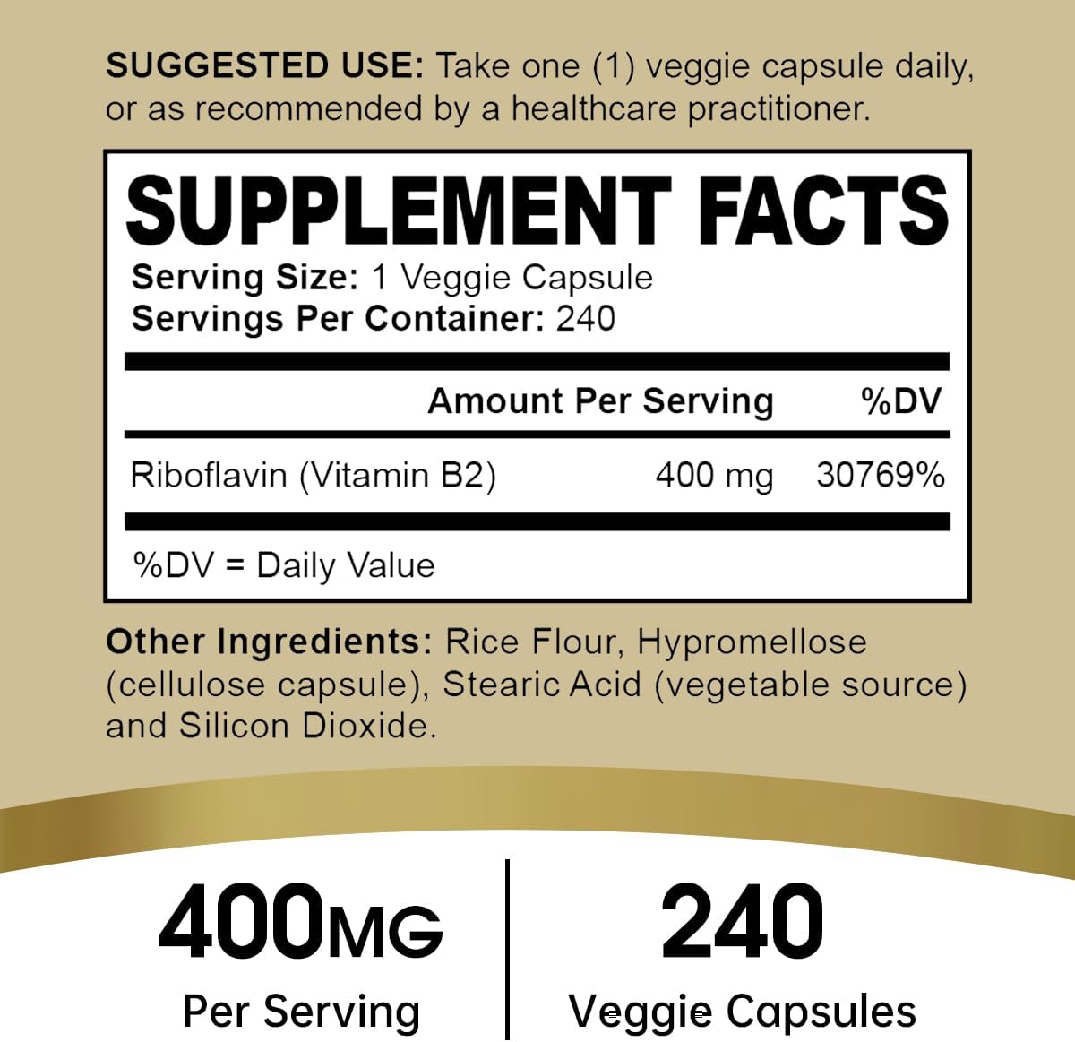 400mg Vitamin B2 Riboflavin for Energy Metabolism - 240 Veggie Capsules
