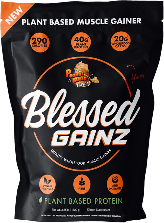 40g Plant Based Vegan Protein Powder Mass Gainer - Meal Replacement Shake with Pea Protein - 40 Servings (Peanut Butter)