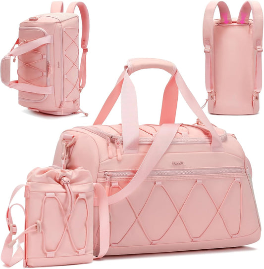 40L Sports Travel Duffel Bag Gym Backpack with Shoe Compartment for Women - Pink