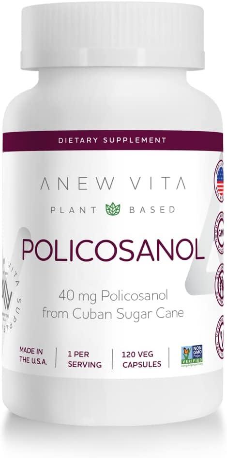 40mg Policosanol Supplement for Healthy Lipid Levels & Circulation - Cuban Sugarcane, Non-GMO, Gluten-Free Veggie Capsules - 120 Count