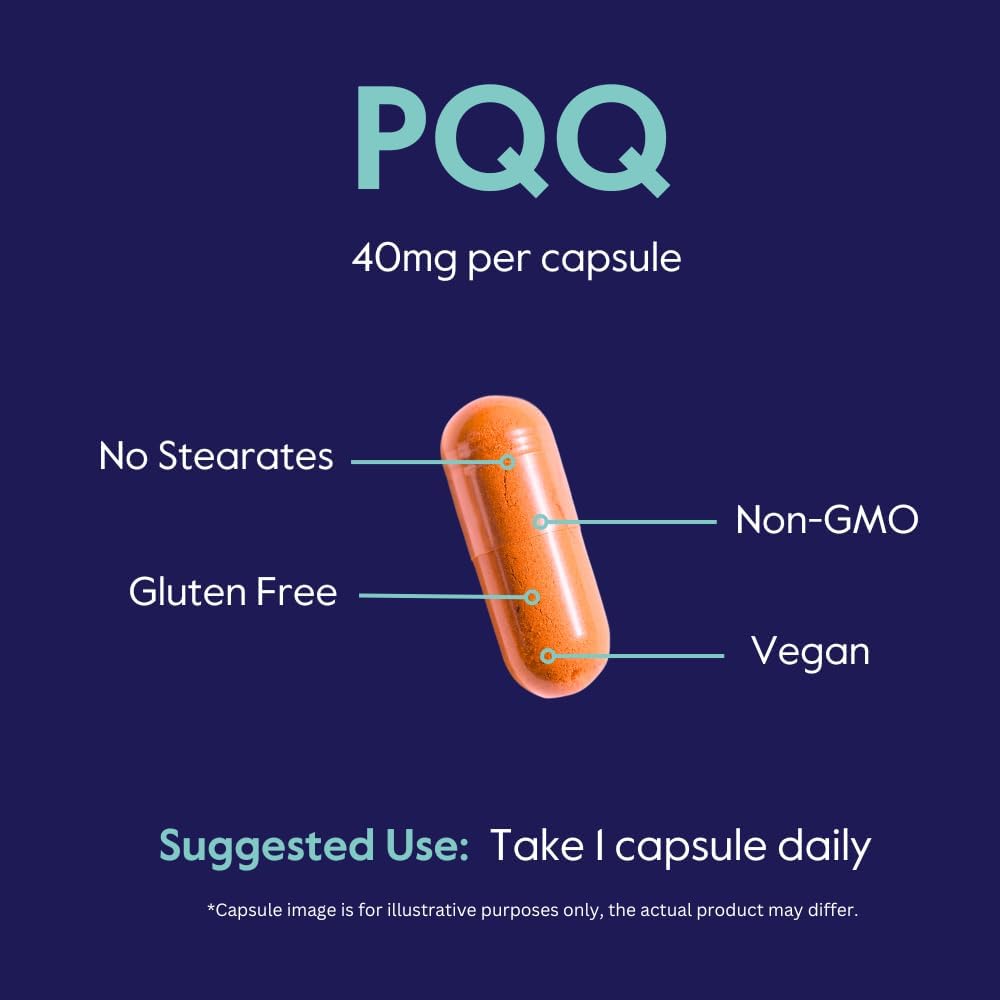 40mg PQQ Supplement (120 Capsules) - Pure Pyrroloquinoline Quinone, Vegan, Non-GMO, Gluten-Free - 2 Month Supply