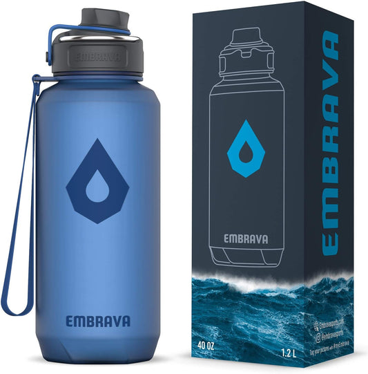 40oz Embrava Water Bottle with Travel Carry Ring - Wide Leak Proof Spout, BPA-Free Tritan Plastic - Ideal for Sports, Hiking, Gym (Men & Women)