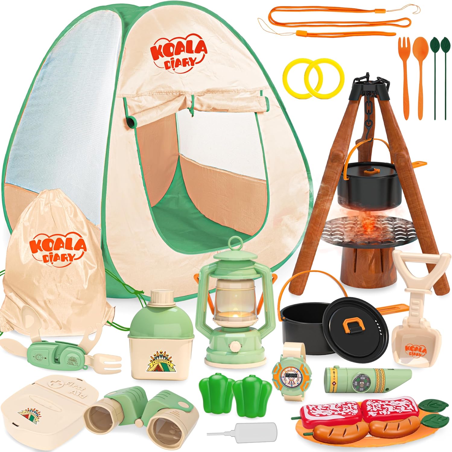 41-Piece Pretend Camping Set for Kids 3-5 with Pop Up Tent - Indoor/Outdoor Play Toys