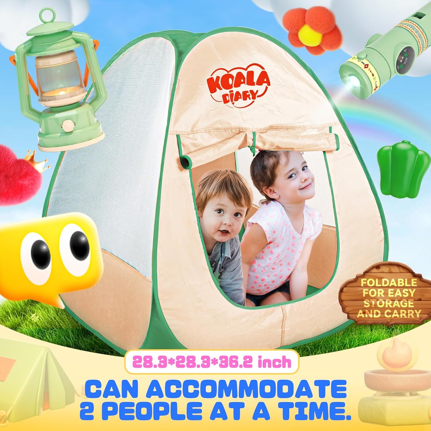 41-Piece Pretend Camping Set for Kids 3-5 with Pop Up Tent - Indoor/Outdoor Play Toys