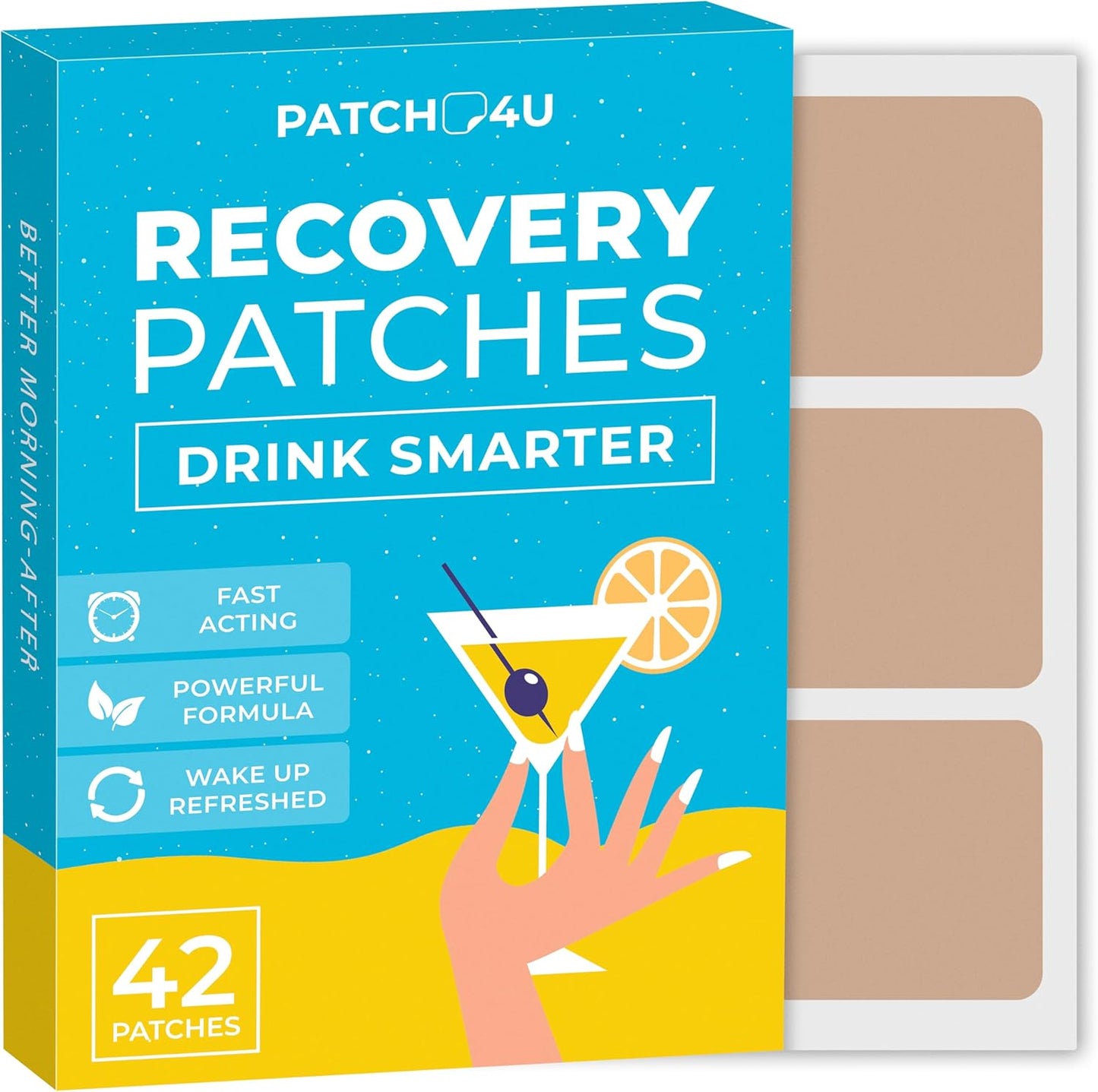 42 Pack of PATCH4U Party Recovery Patches with 100% Natural Ingredients for Refreshed Mornings - Skin-Friendly & Waterproof Formula for Pre-Drinking Use