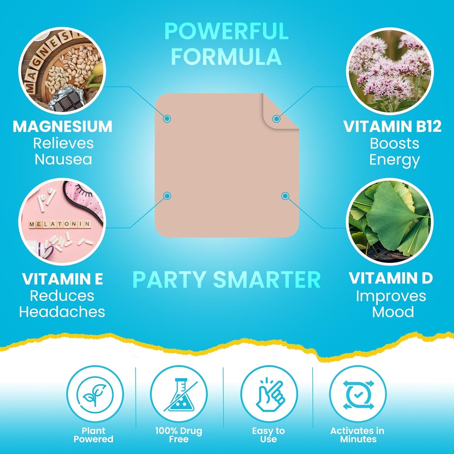 42 Pack of PATCH4U Party Recovery Patches with 100% Natural Ingredients for Refreshed Mornings - Skin-Friendly & Waterproof Formula for Pre-Drinking Use