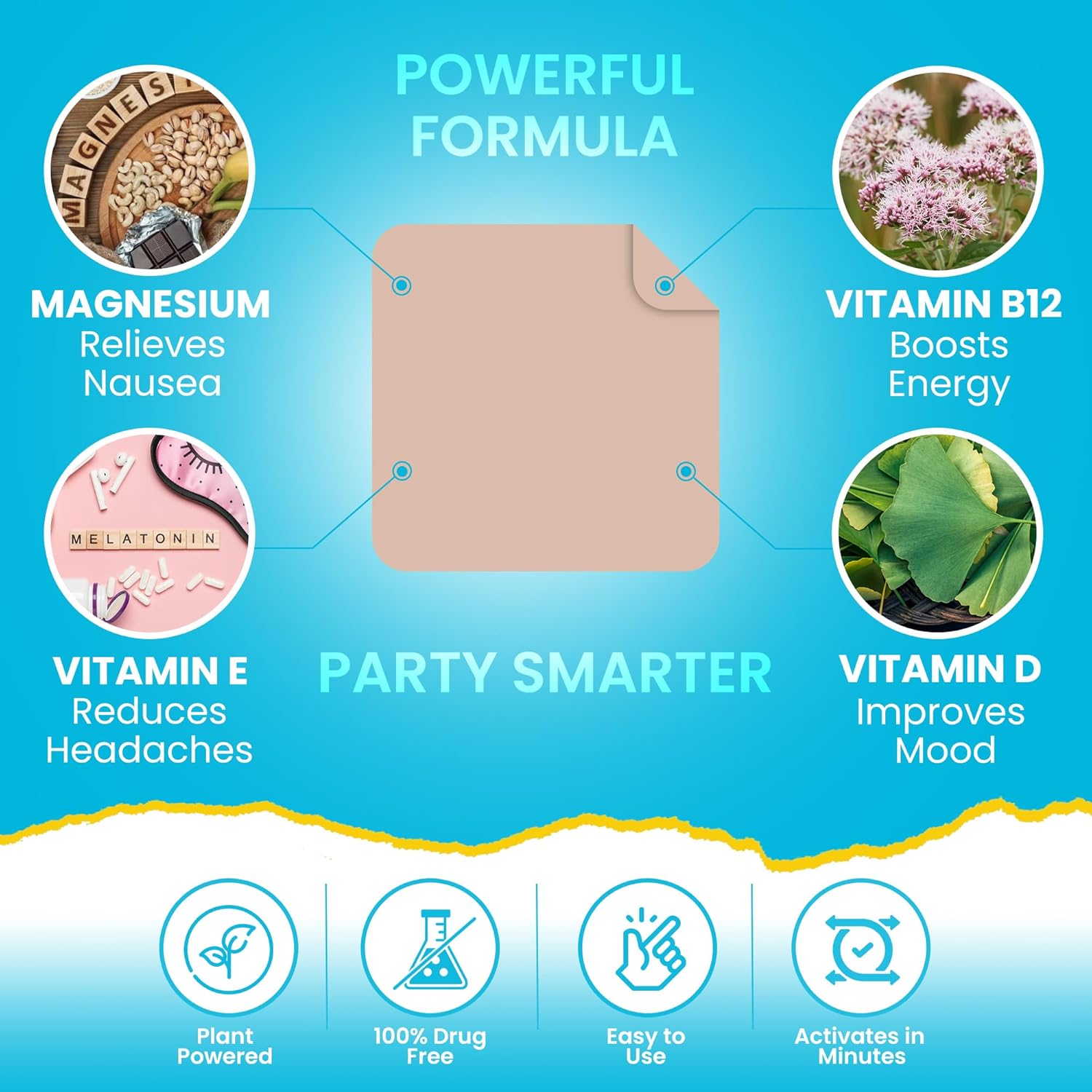 42 Pack of PATCH4U Party Recovery Patches with 100% Natural Ingredients for Refreshed Mornings - Skin-Friendly & Waterproof Formula for Pre-Drinking Use