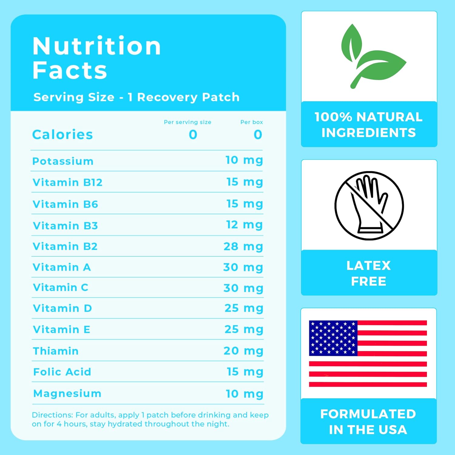 42 Pack of PATCH4U Party Recovery Patches with 100% Natural Ingredients for Refreshed Mornings - Skin-Friendly & Waterproof Formula for Pre-Drinking Use