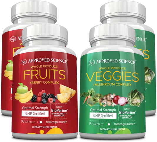 42 Whole Fruit and Veggie Supplement for Enhanced Health - Daily Natural Vitamins, Minerals, Antioxidants - 180 Capsules - 2-Month Supply by Approved Science