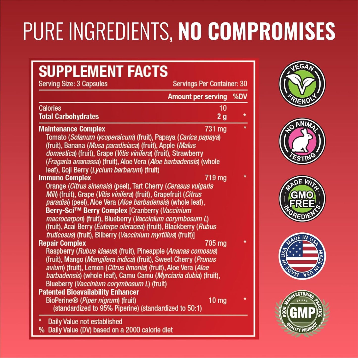 42 Whole Fruit and Veggie Supplement for Enhanced Health - Daily Natural Vitamins, Minerals, Antioxidants - 180 Capsules - 2-Month Supply by Approved Science