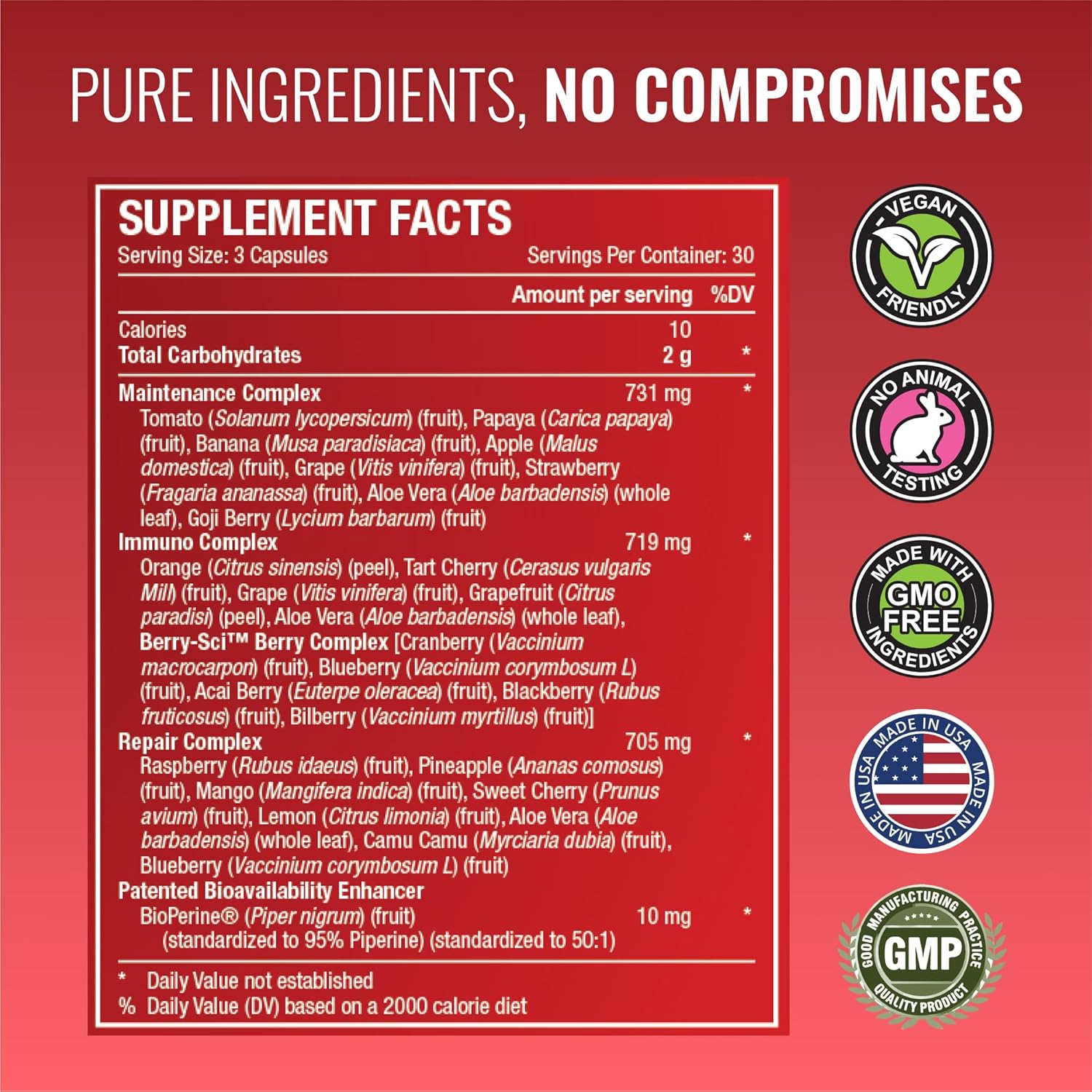 42 Whole Fruit and Veggie Supplement for Enhanced Health - Daily Natural Vitamins, Minerals, Antioxidants - 180 Capsules - 2-Month Supply by Approved Science