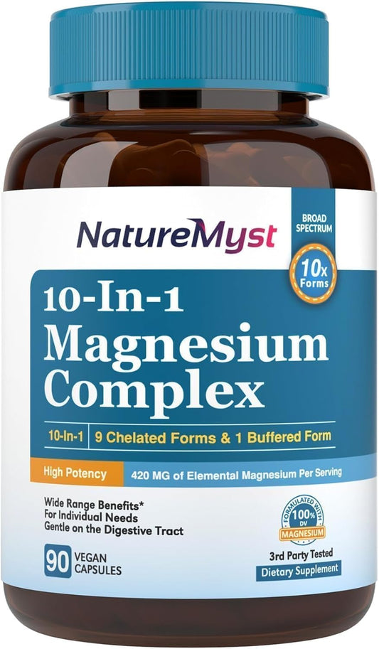 420mg Magnesium Complex Supplement for Sleep, Nerve, Muscle Health - 10 High Absorption Forms - Non-GMO - 90 Vegan Capsules